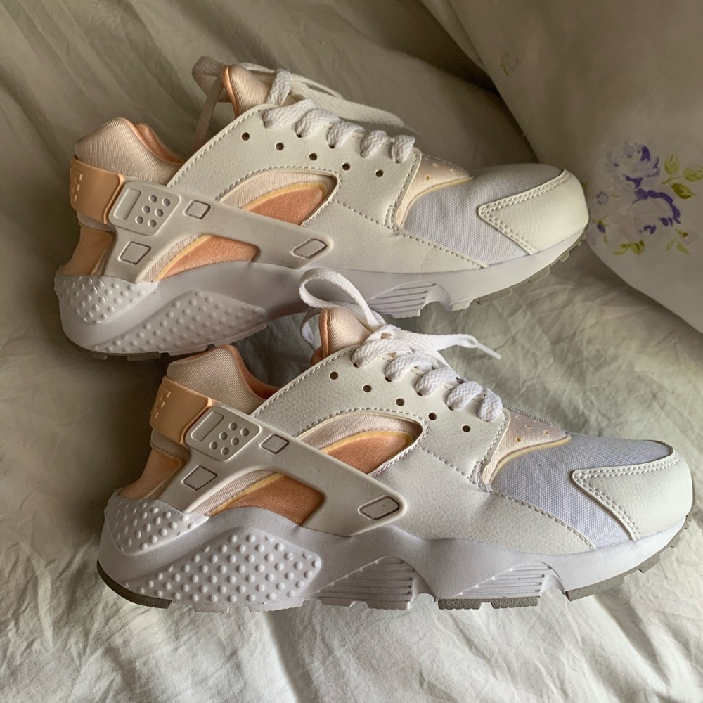 Pink and White Nike Huaraches